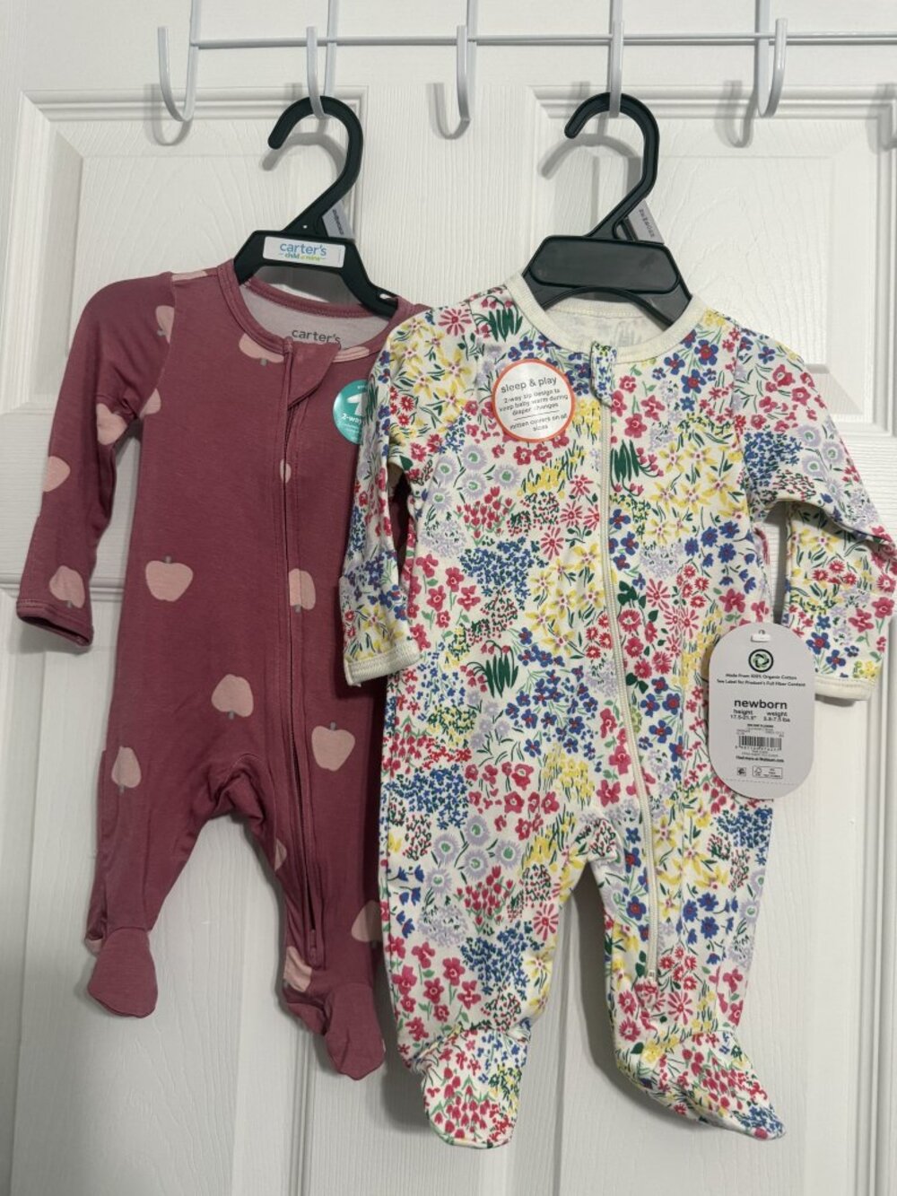 Carters & Wonder Nation Baby 2 Pack Footed Sleepers Apple Floral Newborn